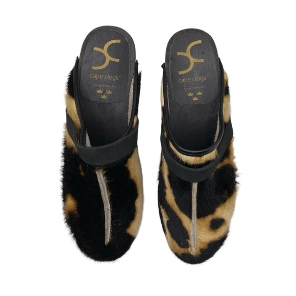 CAPE CLOGS  Swedish Black and Tan Cowhide Upper Wooden Heel Clogs Size 40 (US 9) - Picture 7 of 9
